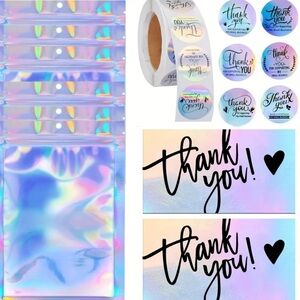 570 pcs Holographic Thank You Cards and Stickers Set, resealable bags NEW